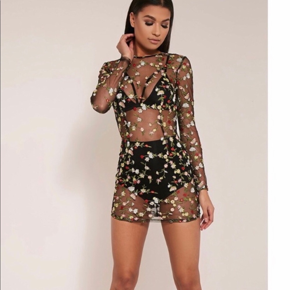 PLT NWT Floral Sheer Lace Mini Dress
